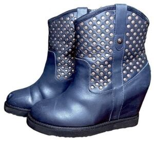 AUSTRALIAN LUXE COLLECTIVE BLUE LEATHER STUDLEY WEDGE BOOT SIZE 8
